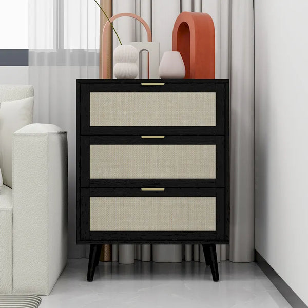 Rattanschrank mit 3 Schubladen für Schlafzimmer und Wohnzimmer