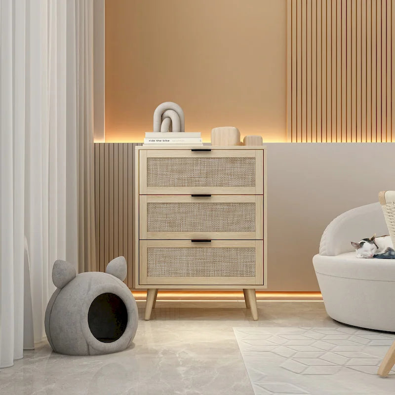 3 Drawer Rattan Cabinet for Bedroom & Living Room