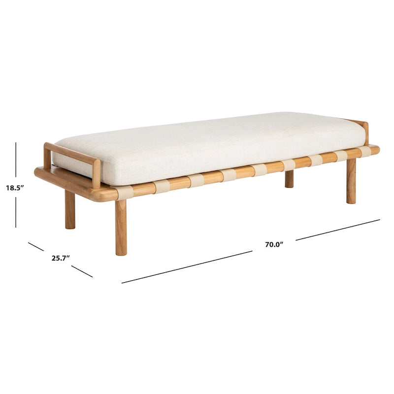Teak Cushion Bench - 70 W x 25.7 L x 18.5 H