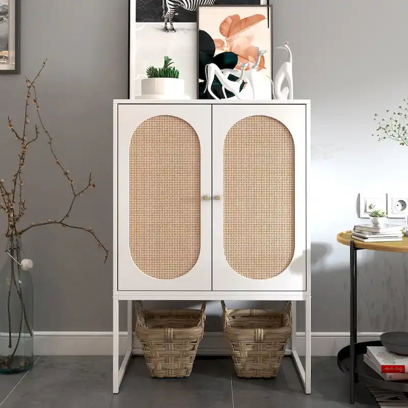 2-Door Accent Cabinet with Adjustable Shelf and Rattan Detail
