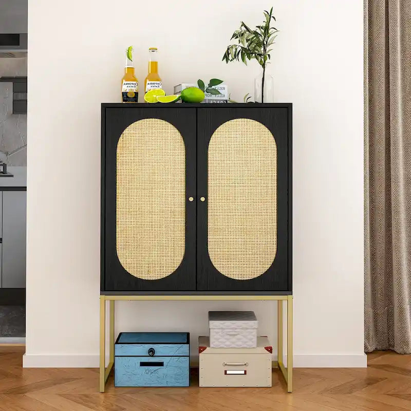 2-Door Accent Cabinet with Adjustable Shelf and Rattan Detail