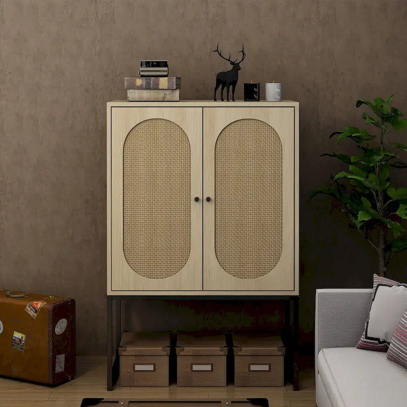 2-Door Accent Cabinet with Adjustable Shelf and Rattan Detail
