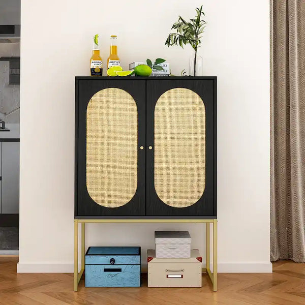 2-Door Accent Cabinet with Adjustable Shelf and Rattan Detail