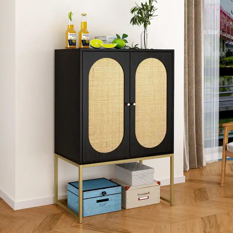 2-Door Accent Cabinet with Adjustable Shelf and Rattan Detail