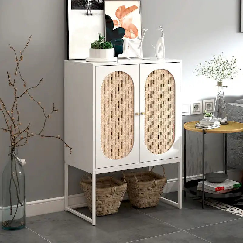 2-Door Accent Cabinet with Adjustable Shelf and Rattan Detail