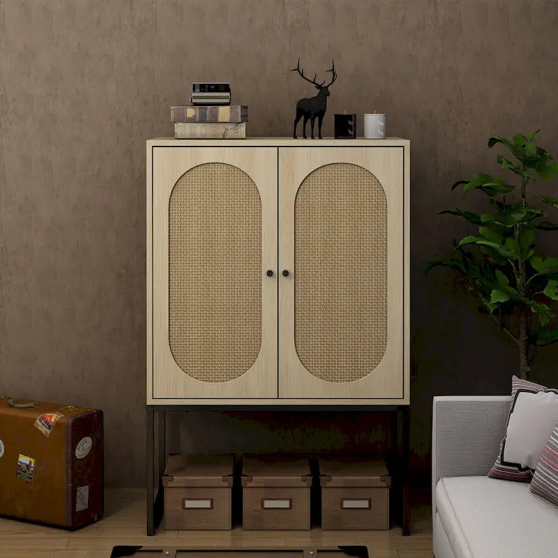 2-Door Accent Cabinet with Adjustable Shelf and Rattan Detail