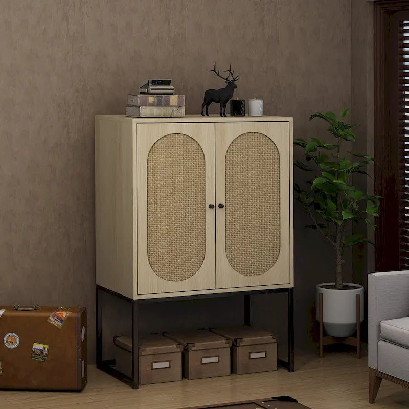 2-Door Accent Cabinet with Adjustable Shelf and Rattan Detail