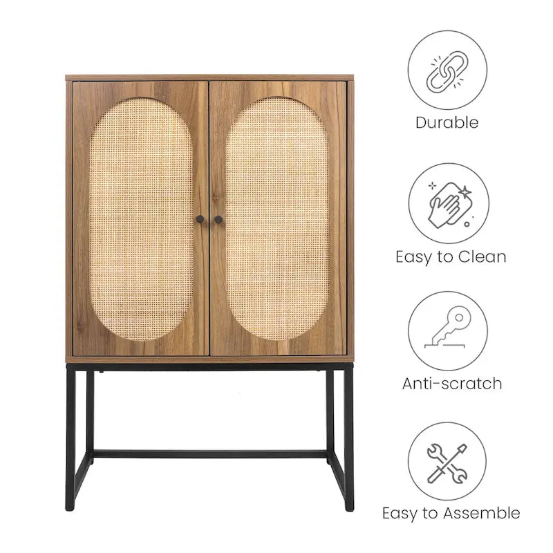 2-Door Accent Cabinet with Adjustable Shelf and Rattan Detail