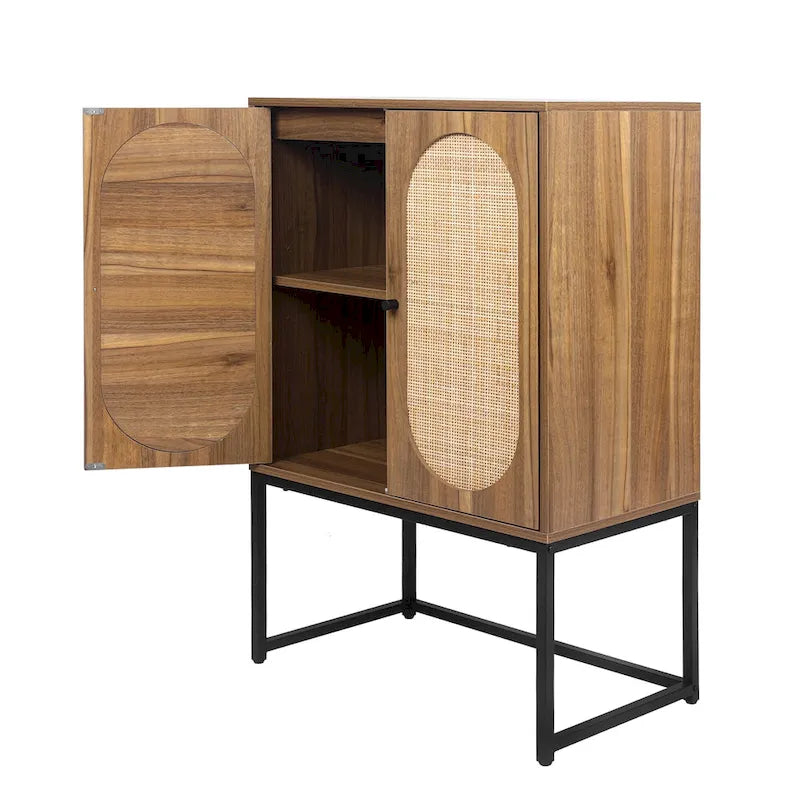2-Door Accent Cabinet with Adjustable Shelf and Rattan Detail