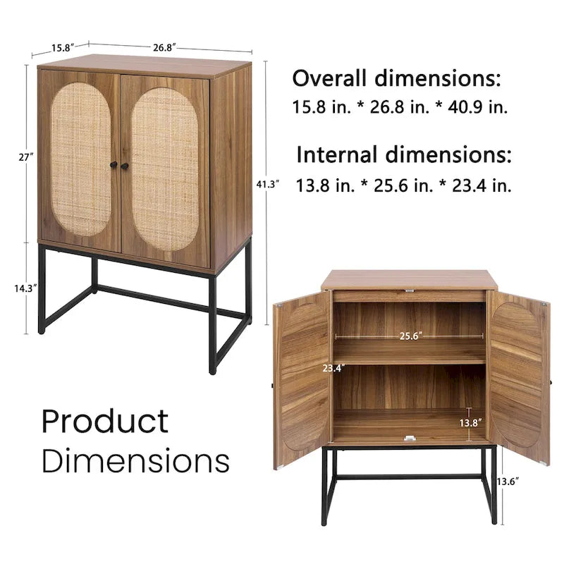 2-Door Accent Cabinet with Adjustable Shelf and Rattan Detail