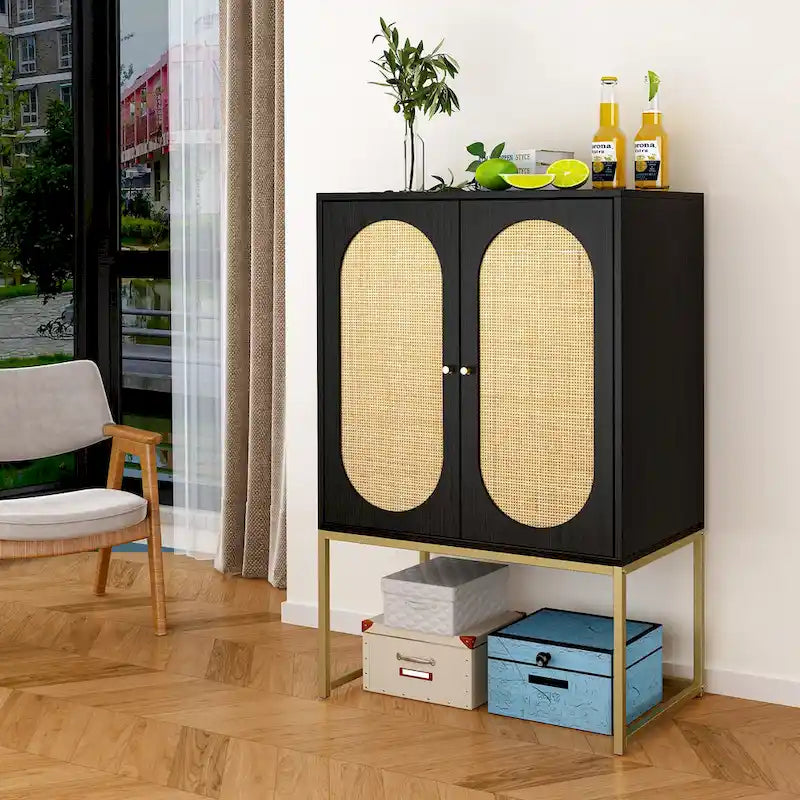 2-Door Accent Cabinet with Adjustable Shelf and Rattan Detail