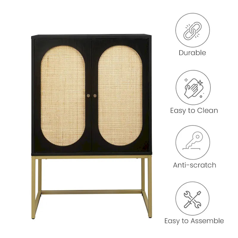 2-Door Accent Cabinet with Adjustable Shelf and Rattan Detail