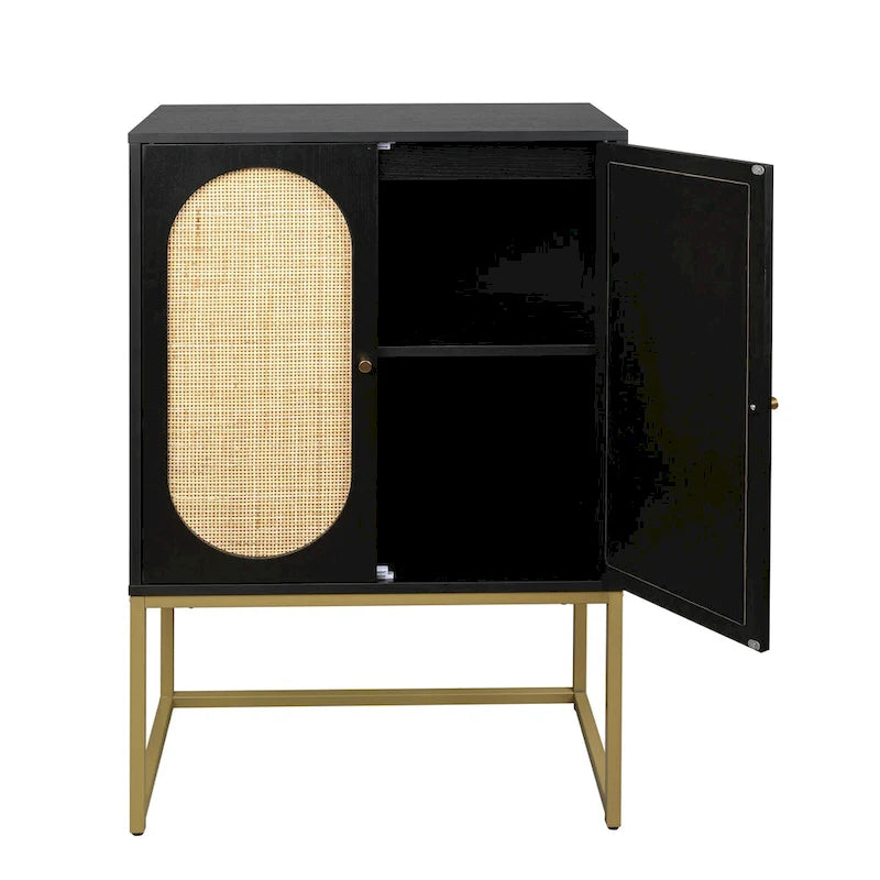 2-Door Accent Cabinet with Adjustable Shelf and Rattan Detail