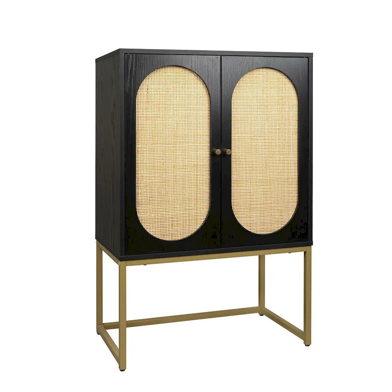 2-Door Accent Cabinet with Adjustable Shelf and Rattan Detail