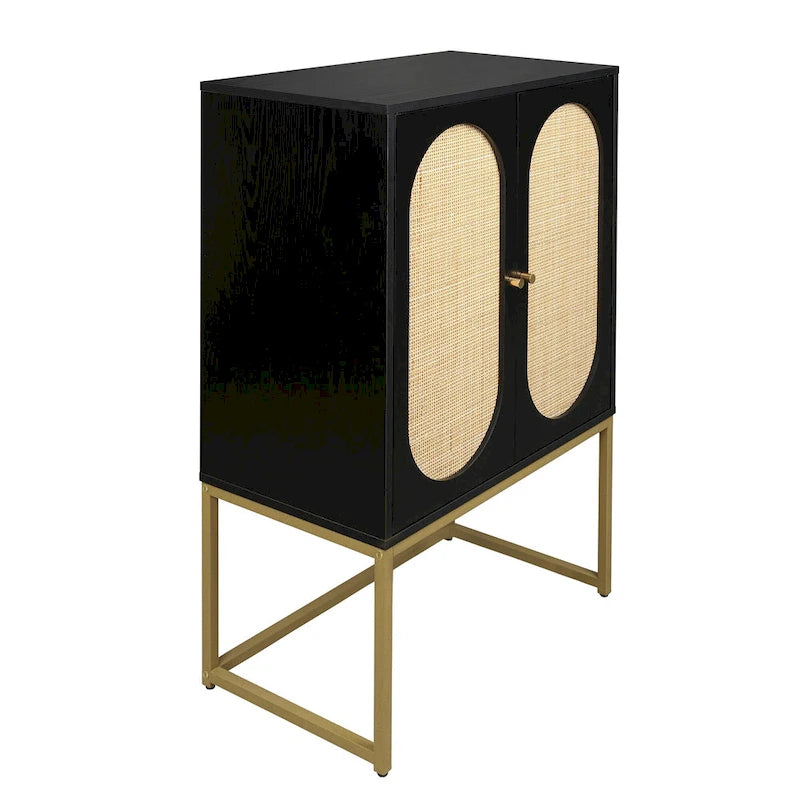 2-Door Accent Cabinet with Adjustable Shelf and Rattan Detail