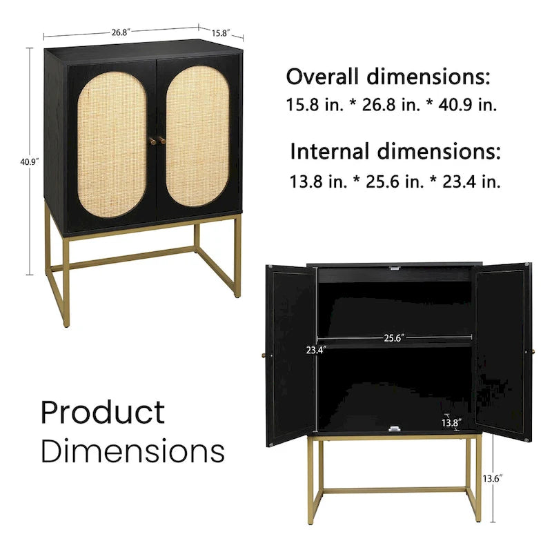 2-Door Accent Cabinet with Adjustable Shelf and Rattan Detail