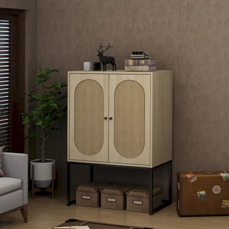2-Door Accent Cabinet with Adjustable Shelf and Rattan Detail