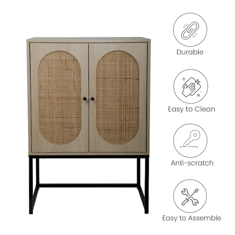 2-Door Accent Cabinet with Adjustable Shelf and Rattan Detail