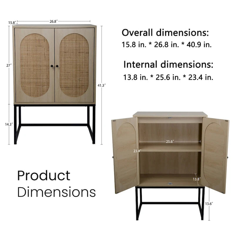 2-Door Accent Cabinet with Adjustable Shelf and Rattan Detail