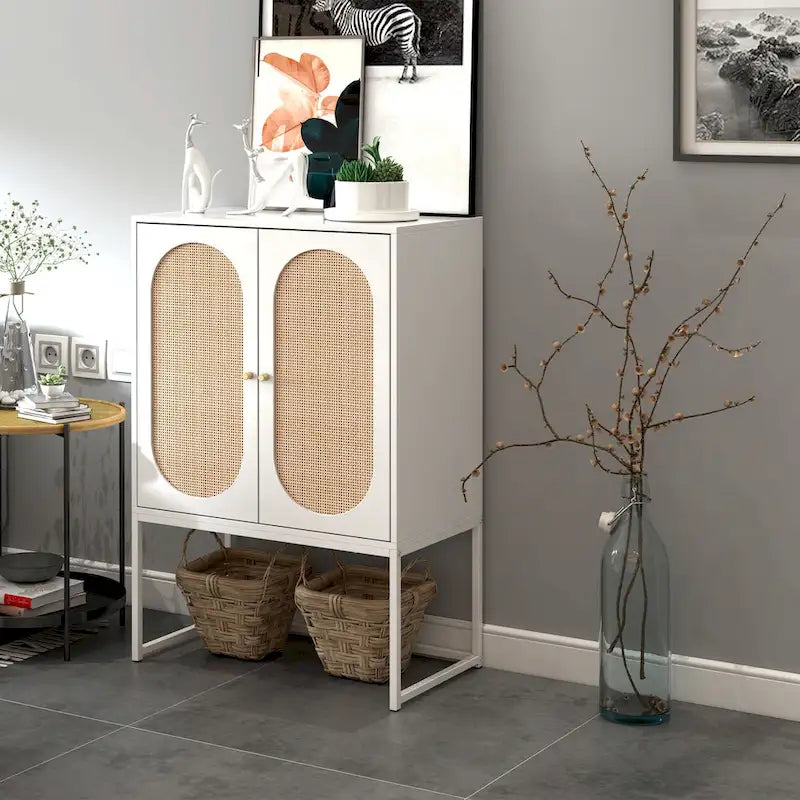 2-Door Accent Cabinet with Adjustable Shelf and Rattan Detail