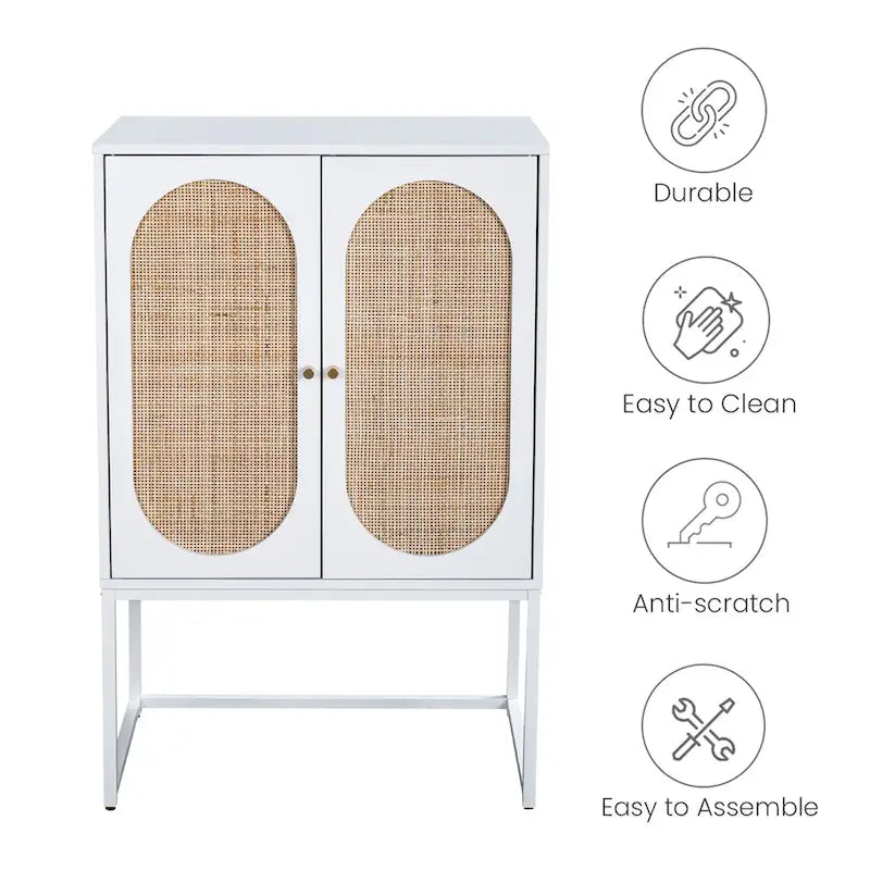 2-Door Accent Cabinet with Adjustable Shelf and Rattan Detail