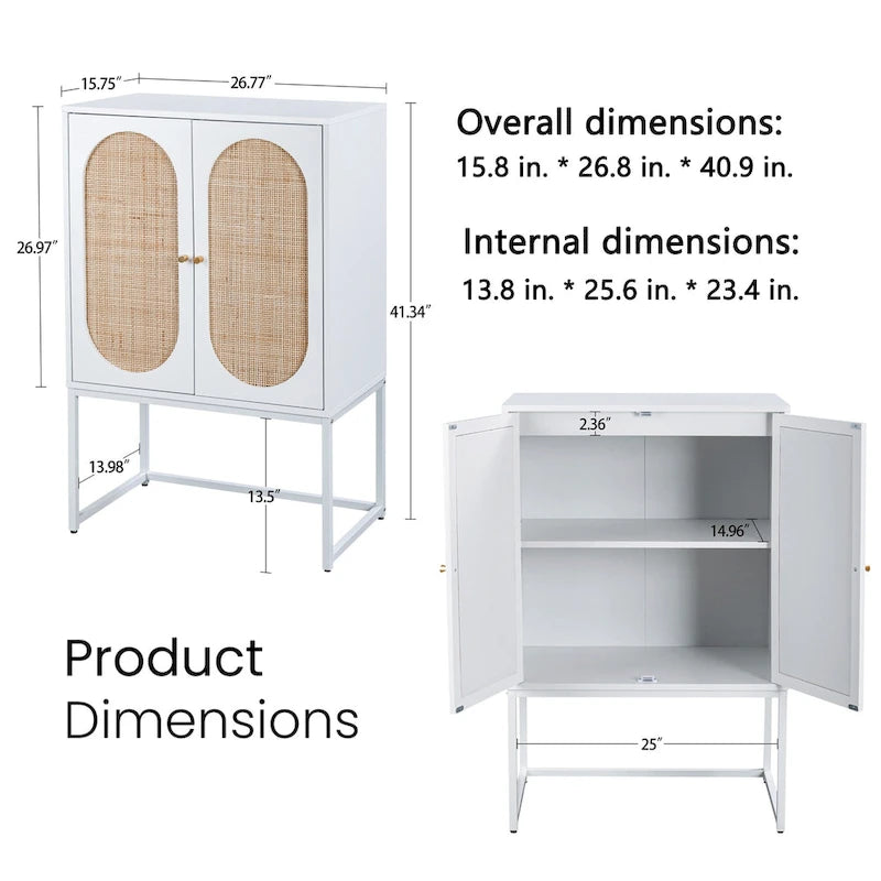 2-Door Accent Cabinet with Adjustable Shelf and Rattan Detail
