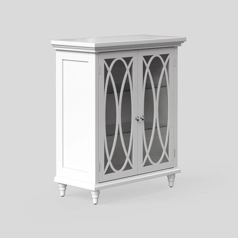 Freestanding Wooden Floor Cabinet with Tempered Glass Doors, White - 26L x 12.5W x 32H