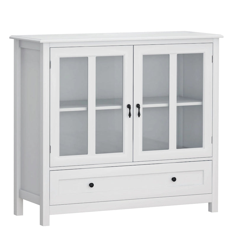 Buffet Storage Cabinet with Double Glass Doors and Bell Handle