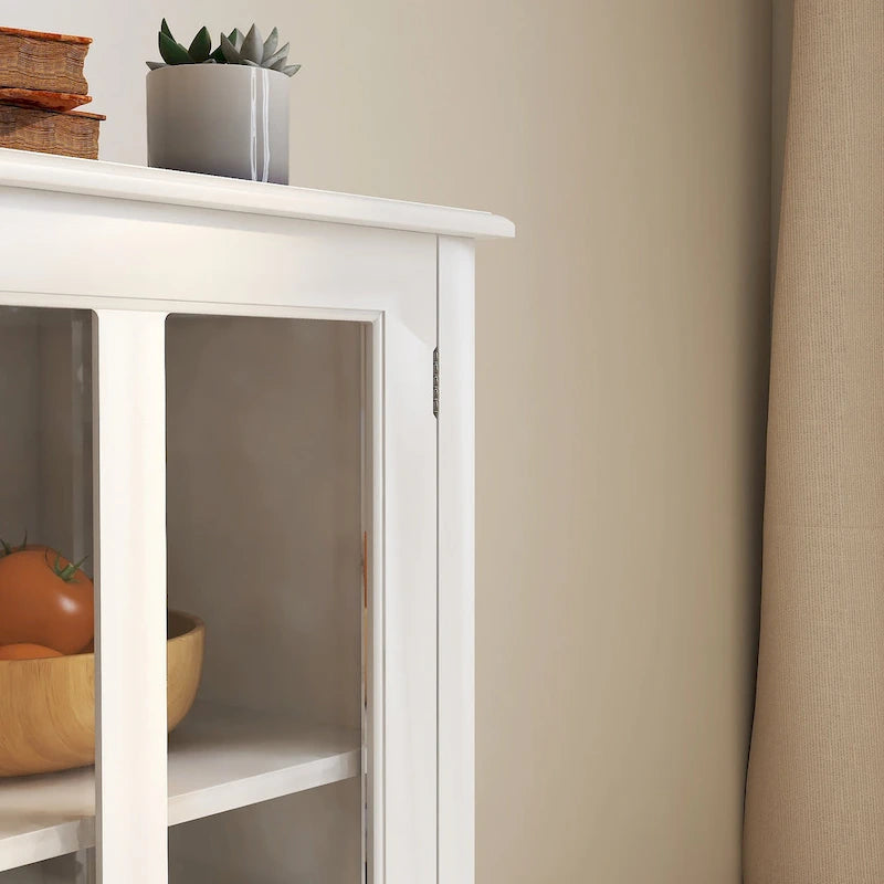 Buffet Storage Cabinet with Double Glass Doors and Bell Handle