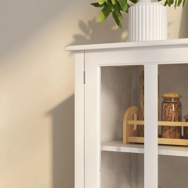 Buffet Storage Cabinet with Double Glass Doors and Bell Handle