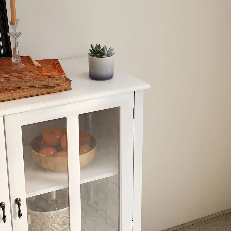 Buffet Storage Cabinet with Double Glass Doors and Bell Handle
