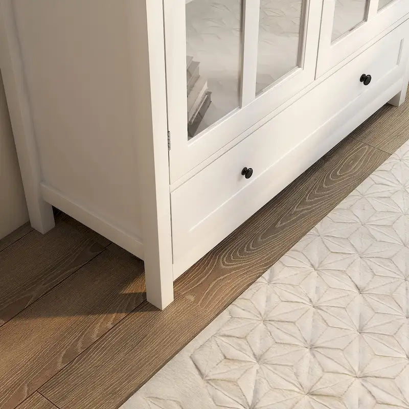 Buffet Storage Cabinet with Double Glass Doors and Bell Handle