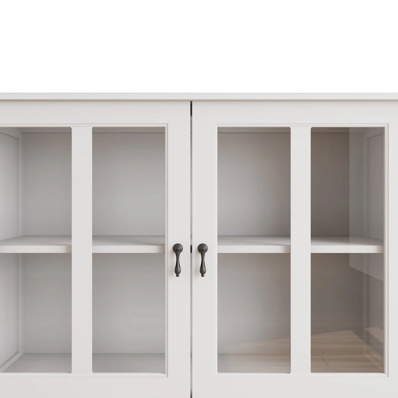 Buffet Storage Cabinet with Double Glass Doors and Bell Handle