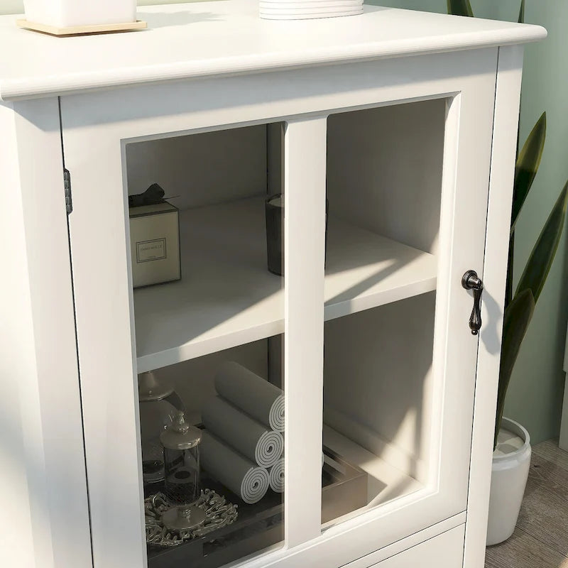 Buffet Storage Cabinet with Double Glass Doors and Bell Handle