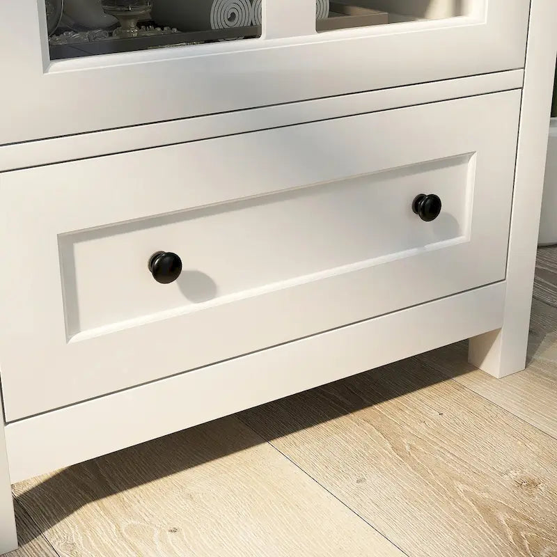 Buffet Storage Cabinet with Double Glass Doors and Bell Handle
