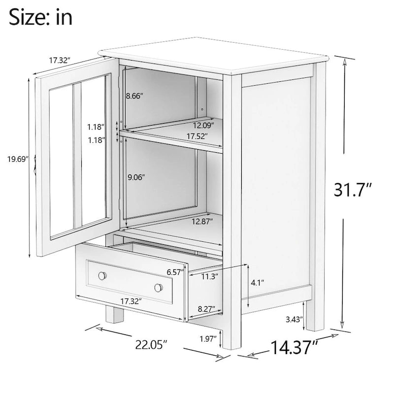Buffet Storage Cabinet with Double Glass Doors and Bell Handle