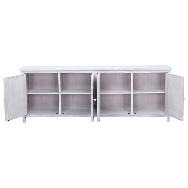 94-Inch Reclaimed Pine Whitewashed Hand-Carved Sideboard