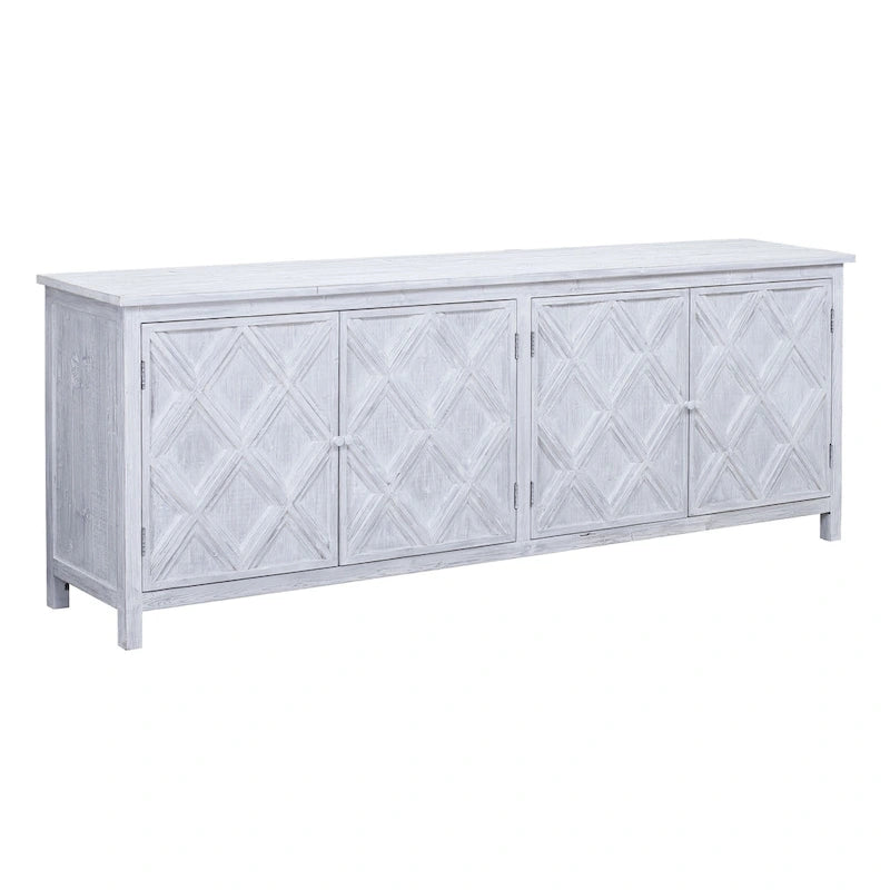94-Inch Reclaimed Pine Whitewashed Hand-Carved Sideboard