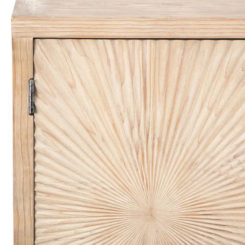 79-inch Pine Light Wash 4-Door Sideboard with Hand Carved Burst Pattern