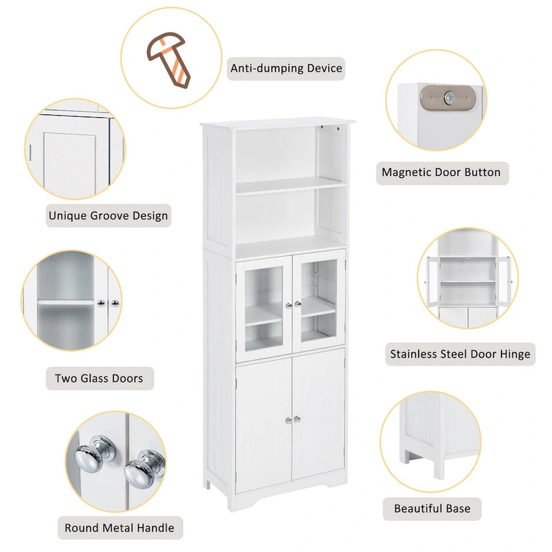 Tall Bathroom Storage Cabinet with Shelves and Doors - 23W x64H