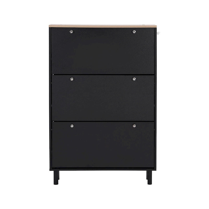 Narrow Design Shoe Cabinet with 3 Flip Drawers & 3 Hooks