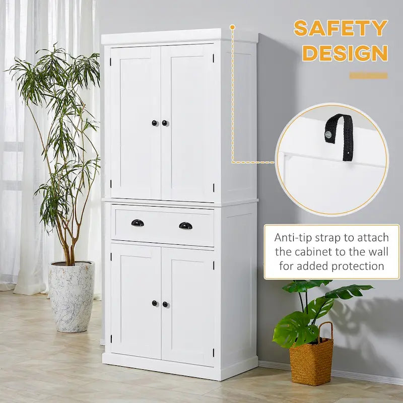 72" Freestanding Kitchen Pantry Cabinet with Adjustable Shelves & Drawers