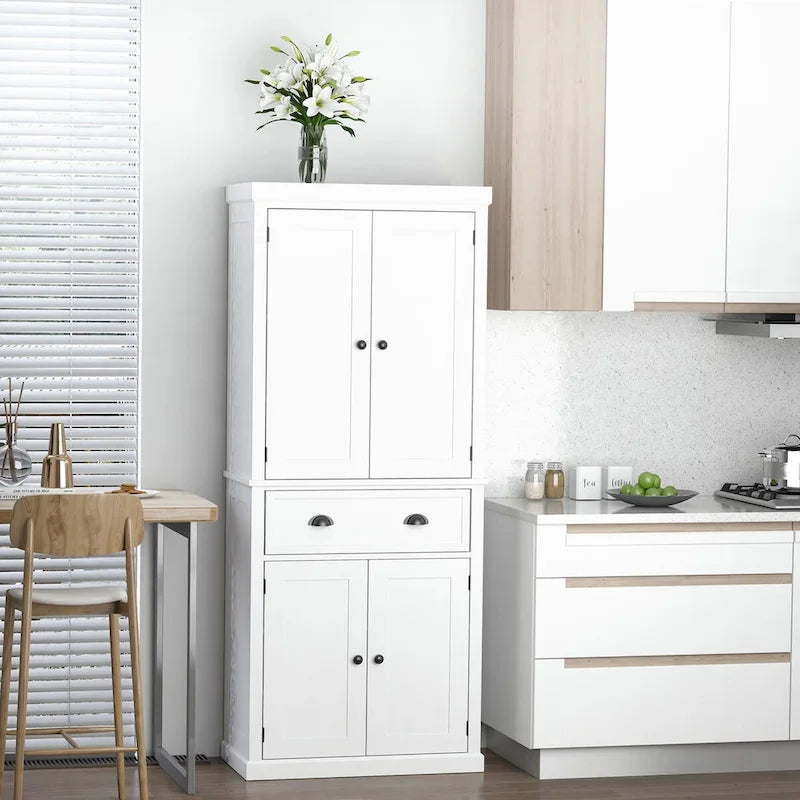 72" Freestanding Kitchen Pantry Cabinet with Adjustable Shelves & Drawers