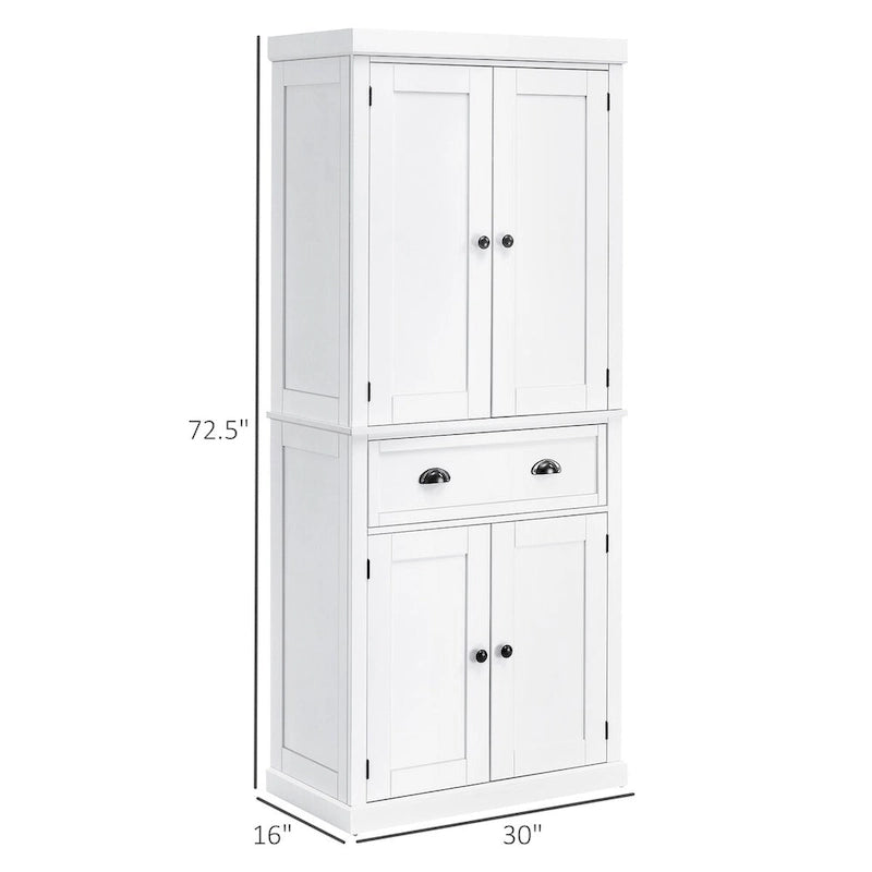 72" Freestanding Kitchen Pantry Cabinet with Adjustable Shelves & Drawers