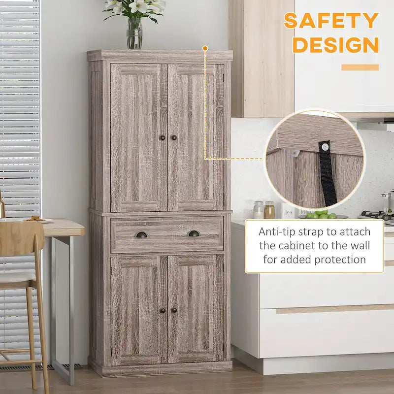 72" Freestanding Kitchen Pantry Cabinet with Adjustable Shelves & Drawers