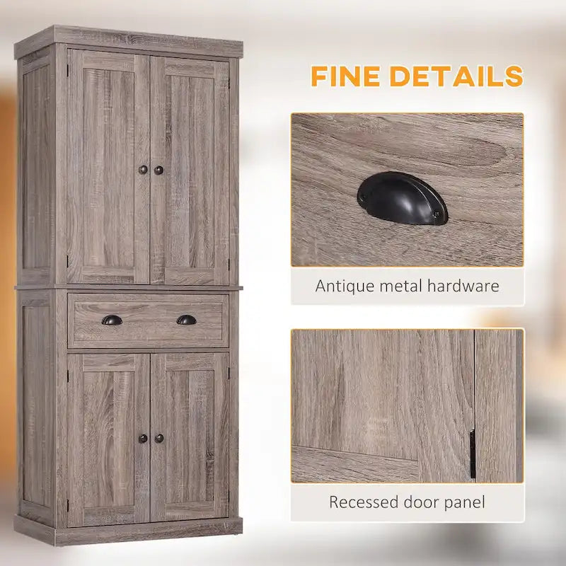 72" Freestanding Kitchen Pantry Cabinet with Adjustable Shelves & Drawers