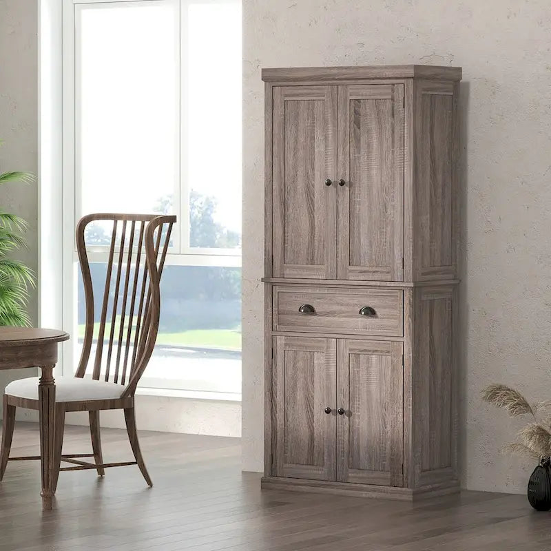 72" Freestanding Kitchen Pantry Cabinet with Adjustable Shelves & Drawers