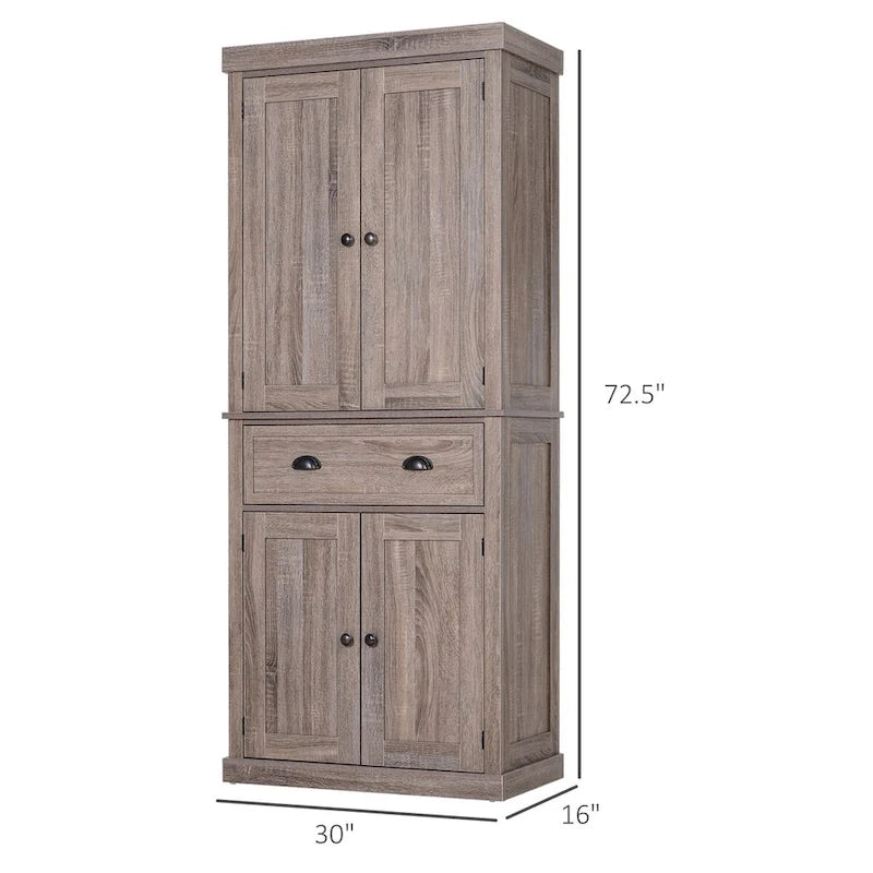 72" Freestanding Kitchen Pantry Cabinet with Adjustable Shelves & Drawers