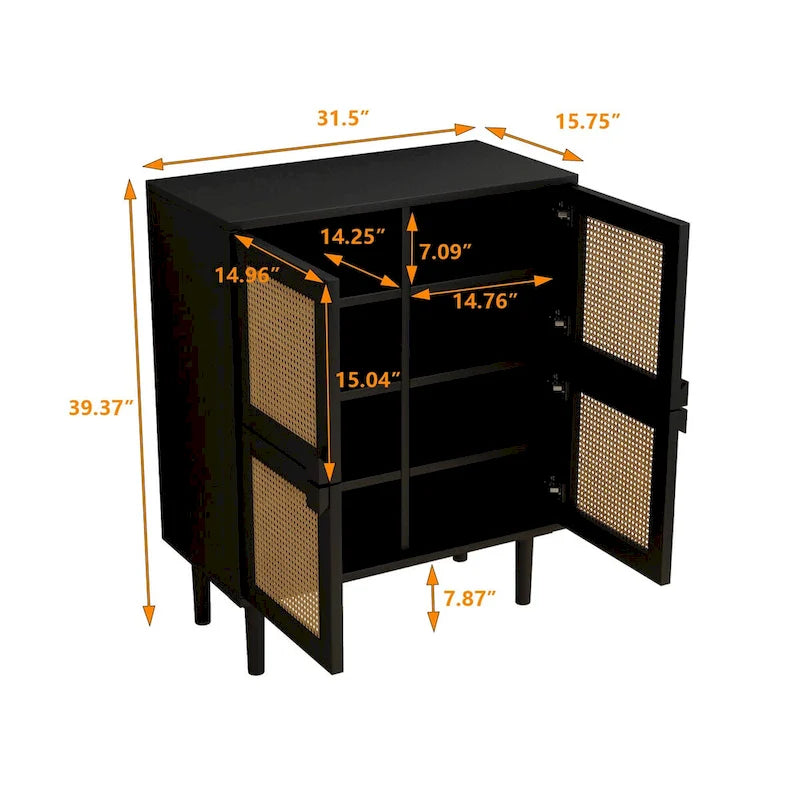 4-Door Rattan Mesh Storage Cabinet with Eight Shelves