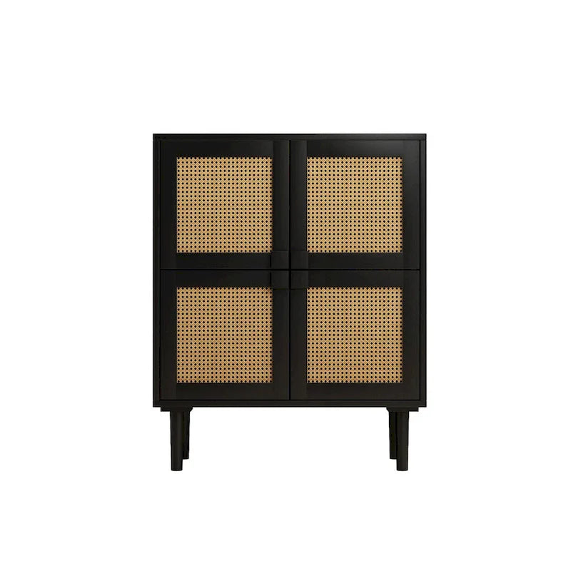 4-Door Rattan Mesh Storage Cabinet with Eight Shelves